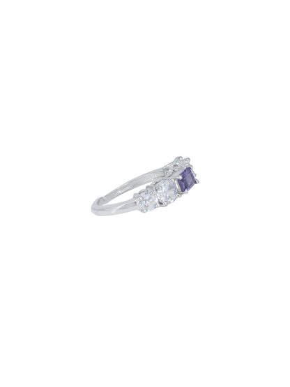 Rhodium Plated Purple American Diamond Adjustable Finger Ring