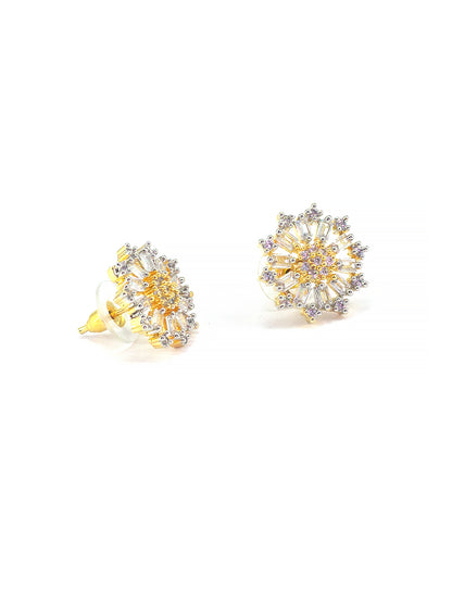 Gold Plated Floral Trendy American Diamond Stud Earrings