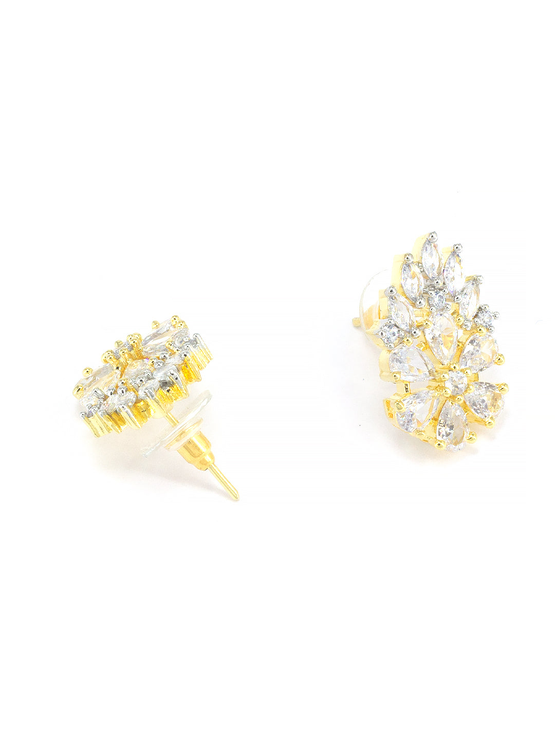 Gold Plated Floral American Diamond Stud Earrings