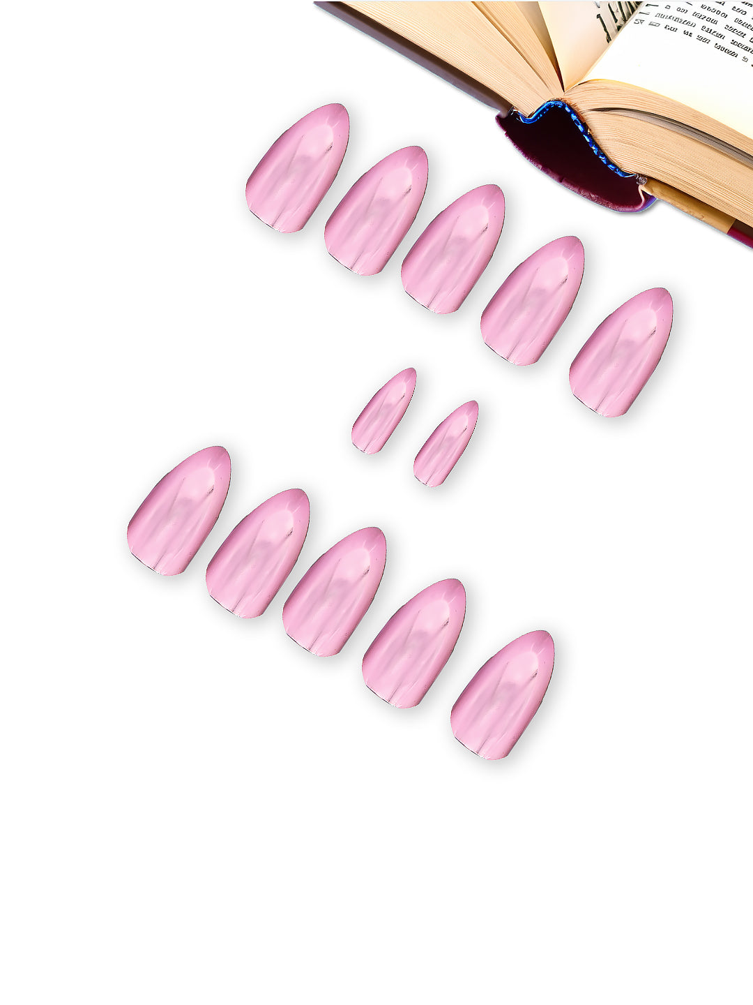 Set Of 12 Reusable Chromatic Fake Nails With Application Kit - Satin Pink