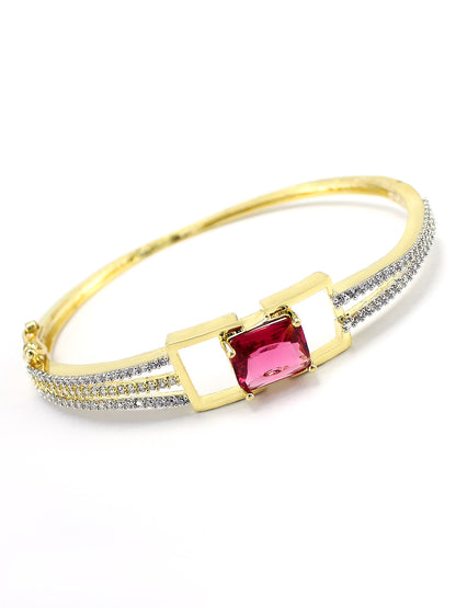 Gold Plated Red American Diamond Studded Bracelet Gift For Women