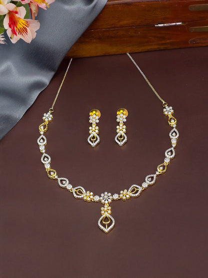 Gold Plated Floral American Diamond Jewellery Set