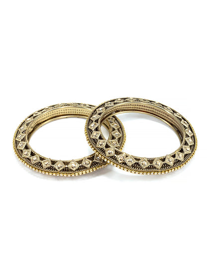 Set Of 2 Brass-Plated Stone-Studded Antique Bangles