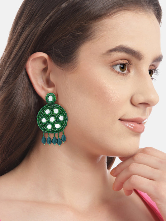 Green Beaded Quirky Drop Earrings