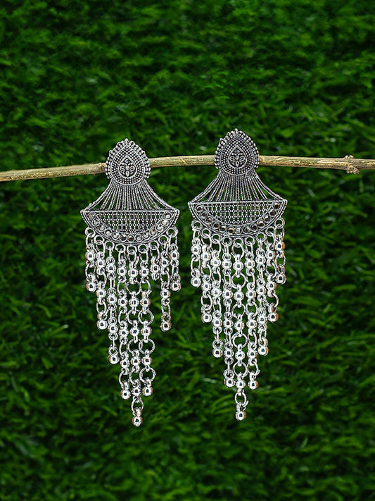 Silver Oxidised Drop Jhumka Earrings