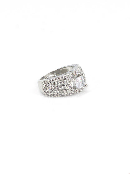 Rhodium Plated American Diamond Adjustable Finger Ring