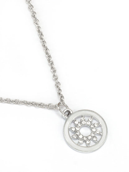 Silver Plated CZ Studded Circular Shaped Pendant & Studs Set