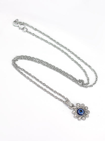 Silver Plated Evil Eye Shaped Pendant & Studs Set