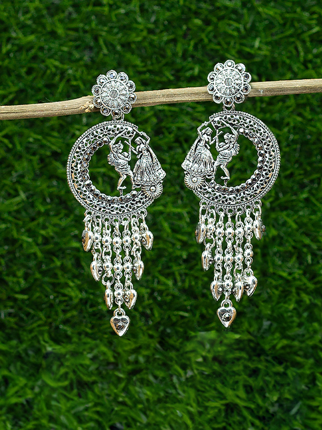 Silver Oxidised Dandiya Jhumka Earrings