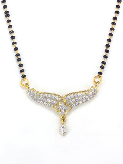 Gold Plated American Diamond & Black Beaded Trendy Mangalsutra With Earrings