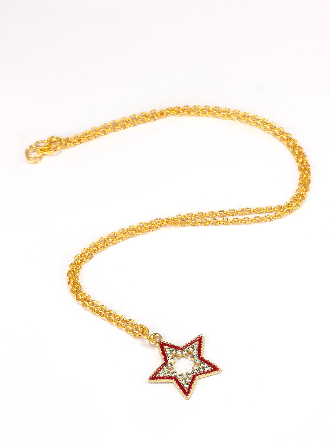 Gold Plated & Red Star Shaped Pendant & Studs Set