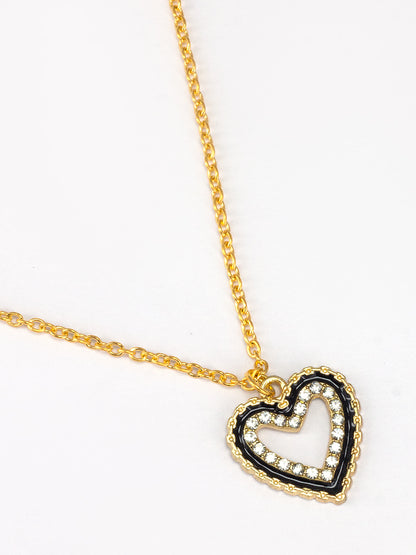 Gold Plated & Black Heart Shaped Pendant & Studs Set