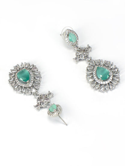 Rhodium-Plated Green American Diamond Studded Jewellery Set