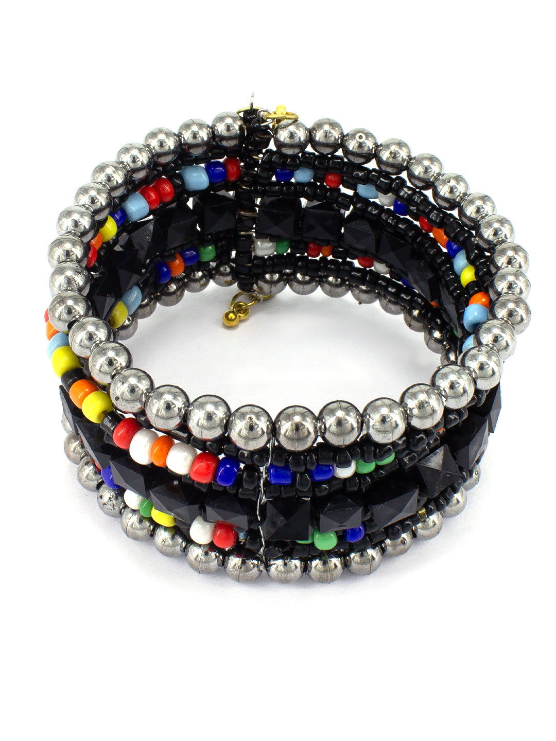 Black & Silver Plated Multicolor Beaded Cuff Designer Bracelet