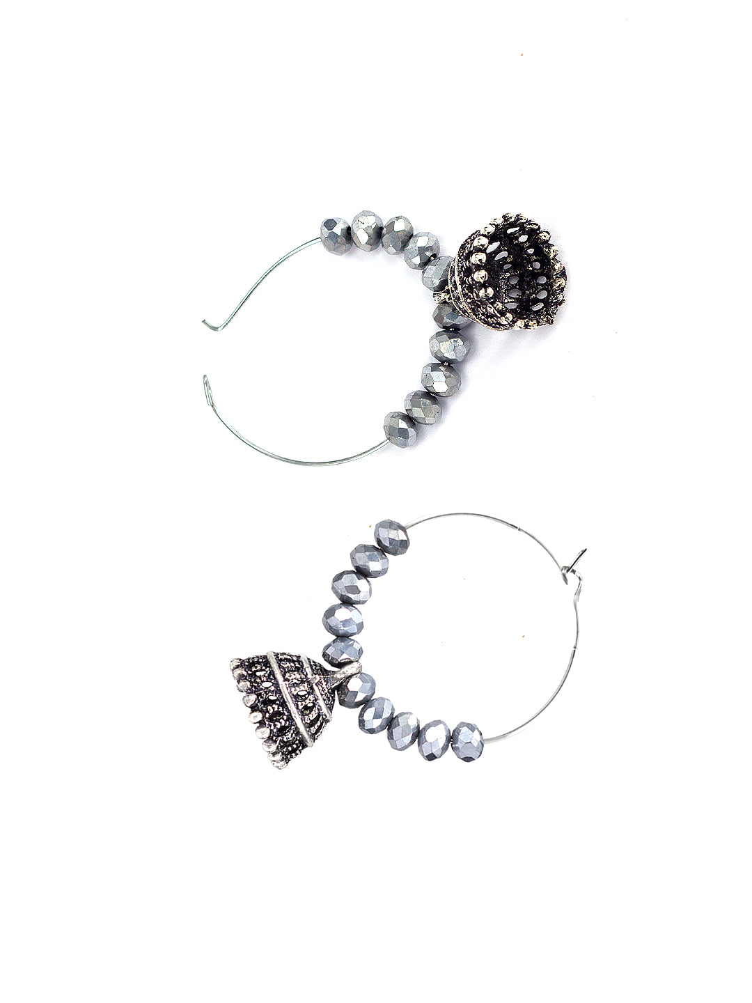 Silver Oxidised Gun Metal Plated Artificial Beaded Hoop Jhumki Earrings