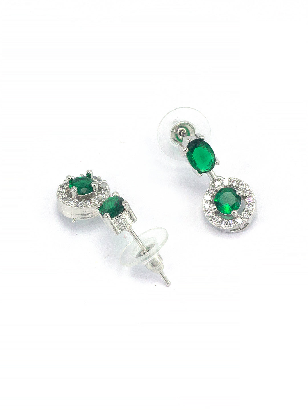 Rhodium Plated Green American Diamond Minimal Jewellery Set