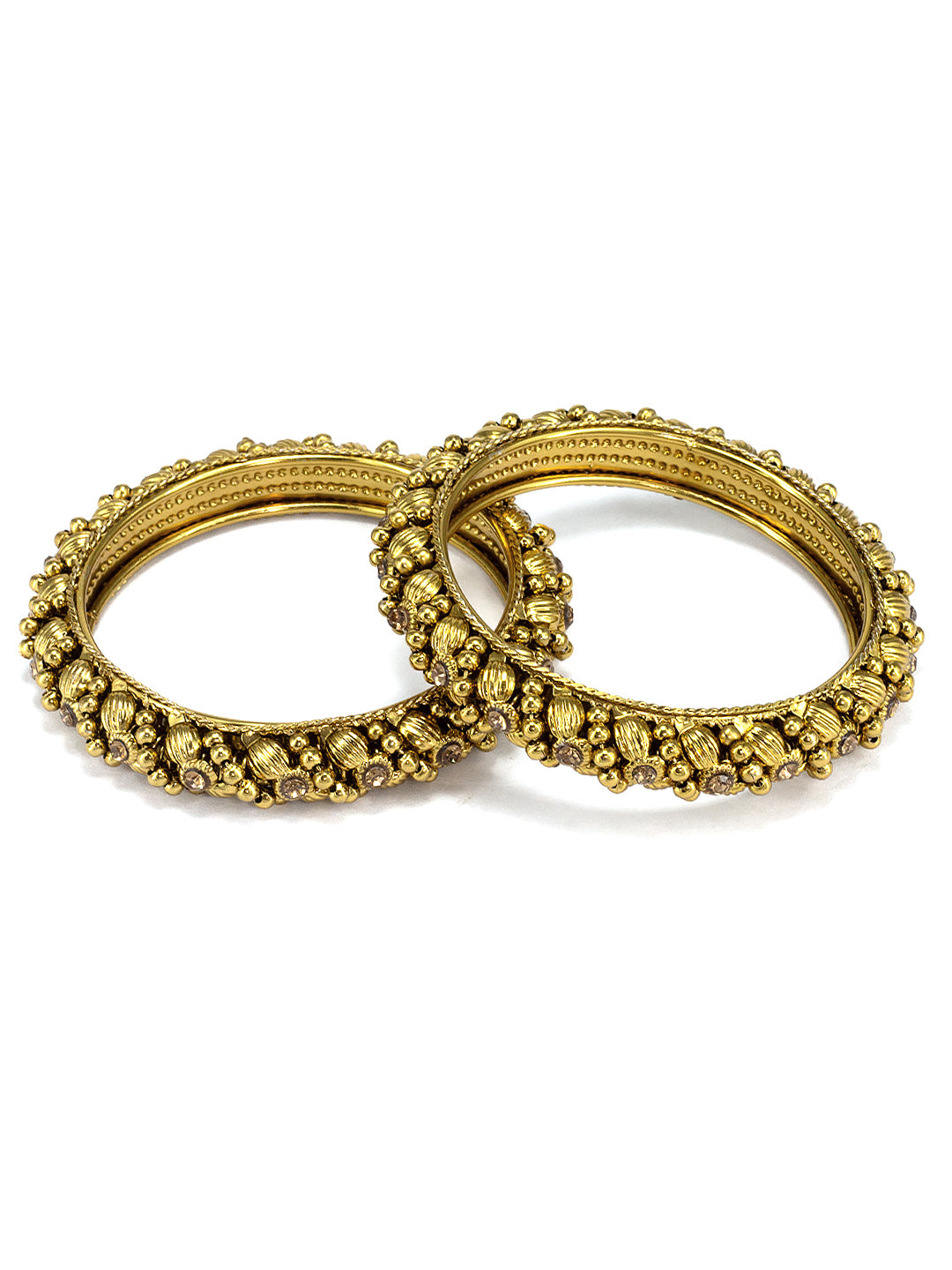 Set Of 2 Gold Plated Chunky Stones Studded Antique Bangles