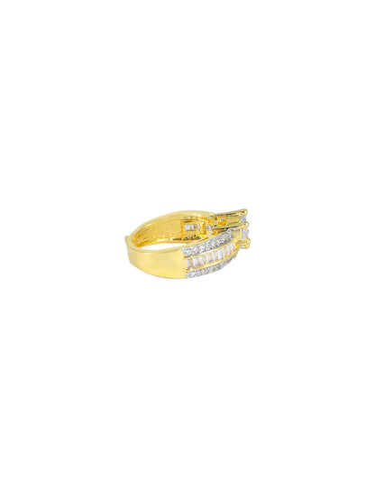 Gold Plated Solitaire American Diamond Adjustable Finger Ring