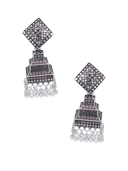 Silver Oxidised Square Jhumka Earrings For Women