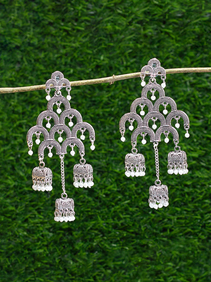 Silver Oxidised Artificial Beads Jhumka Earrings