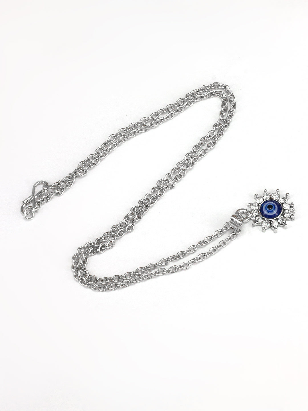 Silver Plated Evil Eye & Floral Shaped Pendant & Studs Set