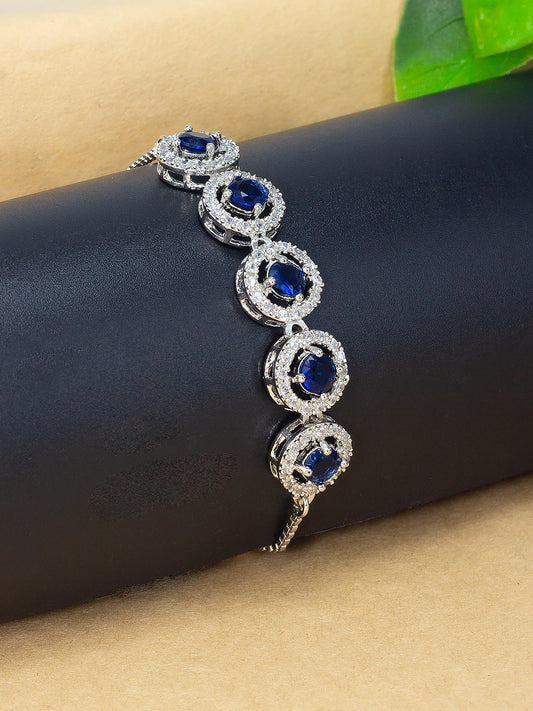 Blue American Diamond Studded Circular Adjustable Bracelet Gift For Women