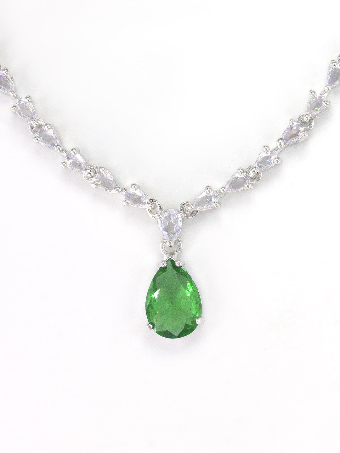 Rhodium Plated Green American Diamond Drop Trendy Jewellery Set