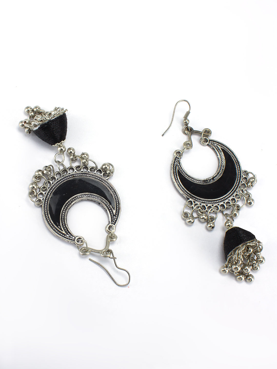 Silver Oxidised Black Chandbali Jhumka Earrings