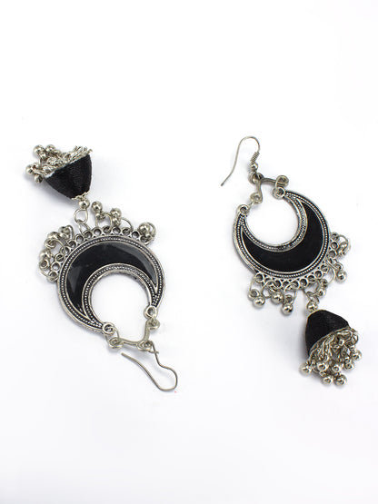 Silver Oxidised Black Chandbali Jhumka Earrings