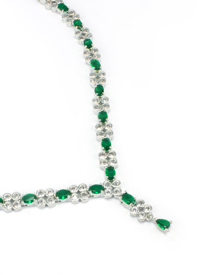 Rhodium-Plated Green American Diamond Studded Jewellery Set