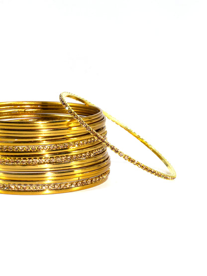 Set of 18 Gold Plated Rhinestone Studded Bangles