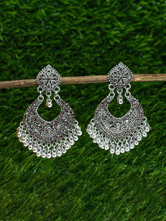 Silver Oxidised Chandbali Jhumka Earrings