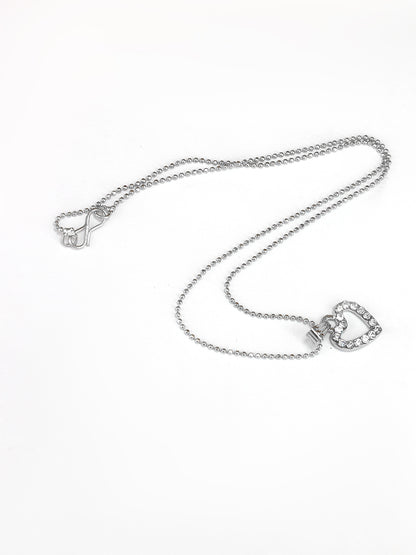 Silver Plated CZ Studded Heart Shaped Pendant & Studs Set