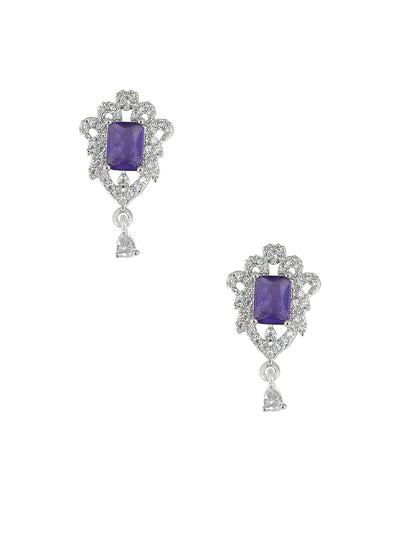 Rhodium Plated Purple American Diamond Studded Pendant Set