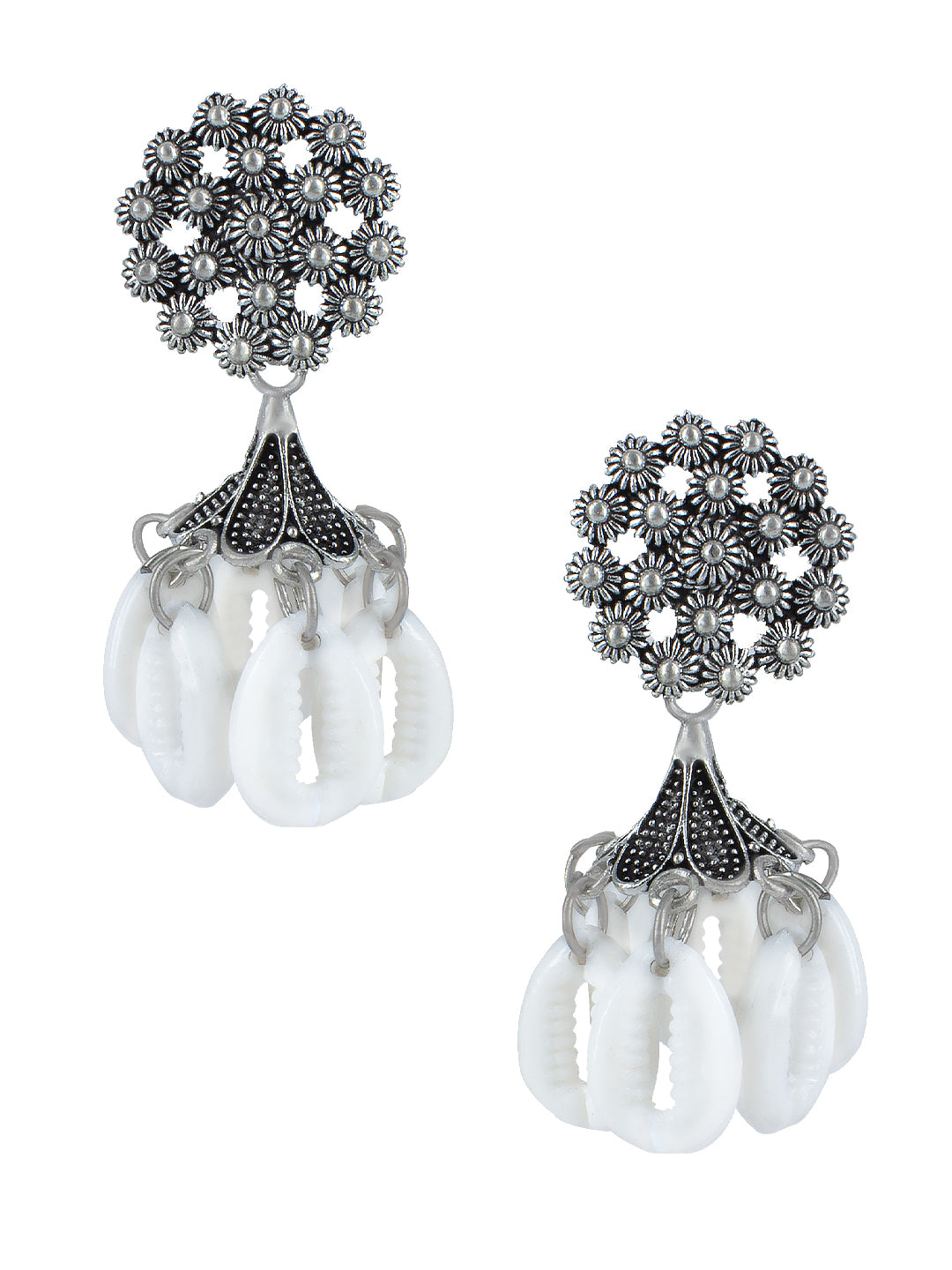 Pack of 4 Silver Oxidised Jhumki Drop Earrings