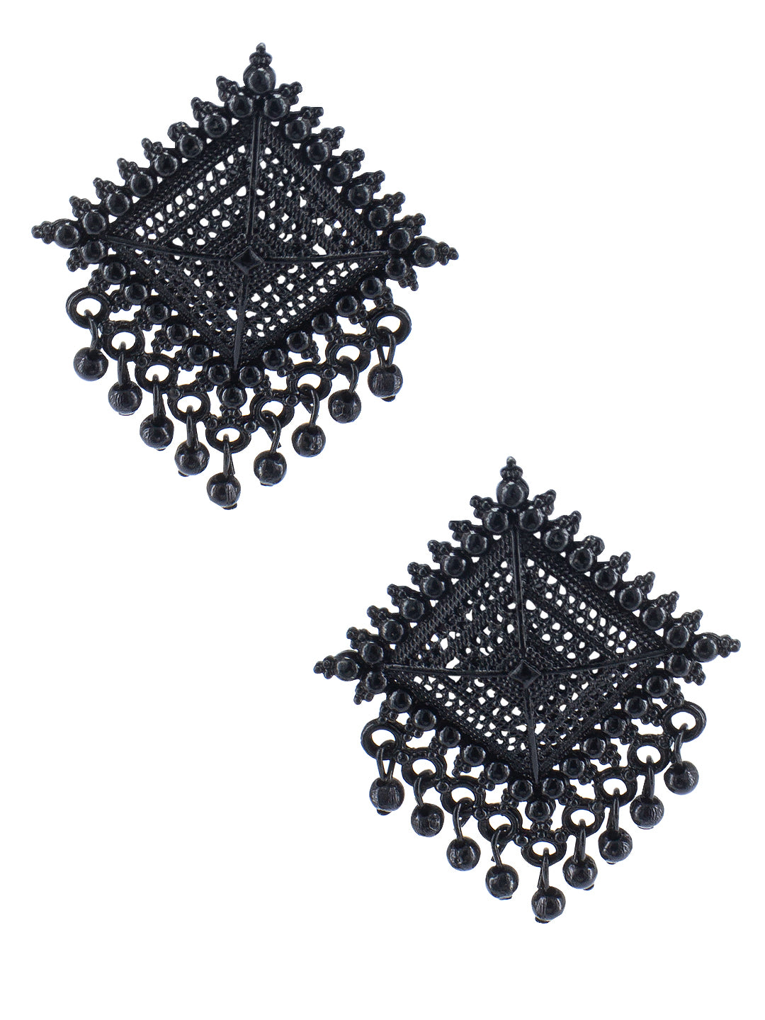 Black Square Shaped Stud Earrings