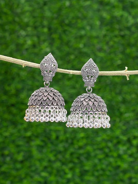 Silver Oxidised Afghani Jhumka Earrings