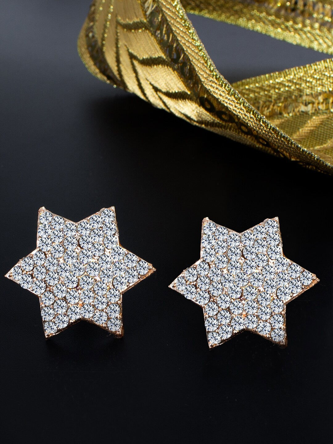 Rose Gold-Plated CZ Studded Studs Earrings