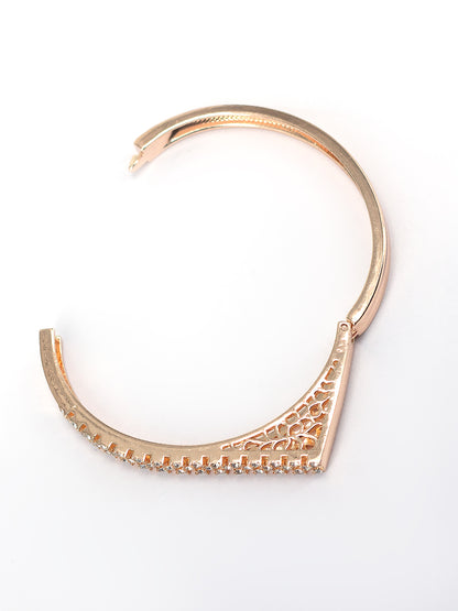 Rose Gold Plated American Diamond Studded Stainless Steel Bracelet