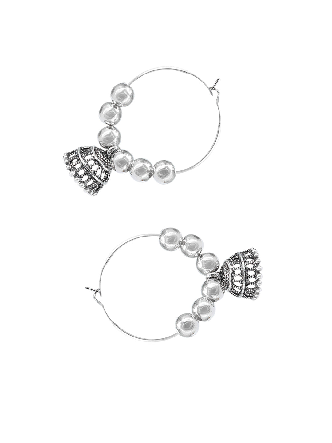 Silver Oxidised Artificial Beaded Hoop Jhumki Earrings