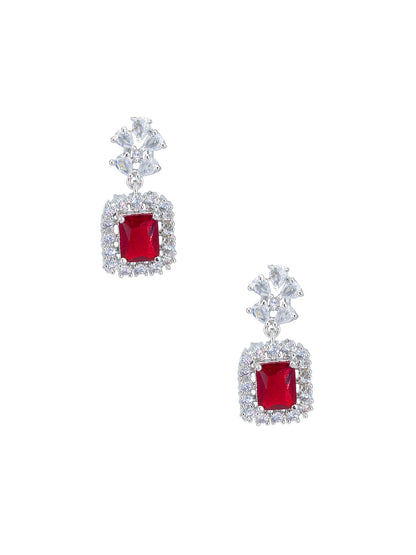 Rhodium Plated Red Square American Diamond Jewellery Set