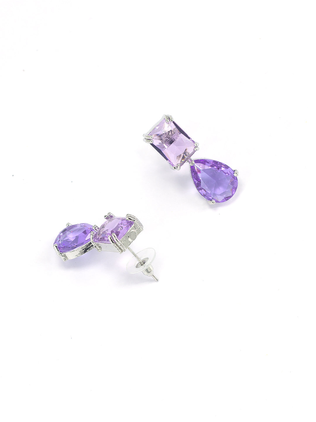 Rhodium Plated Purple American Diamond Teardrop Earrings