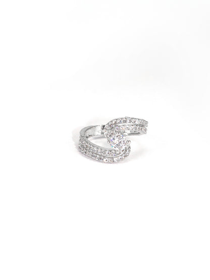 Rhodium Plated American Diamond Adjustable Finger Ring