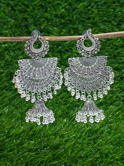 Silver Oxidised Afghani Jhumka Earrings