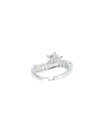 Rhodium Plated Solitaire American Diamond Adjustable Finger Ring