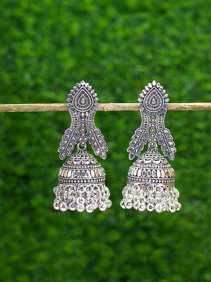 Silver Oxidised Leaf Jhumka Earrings