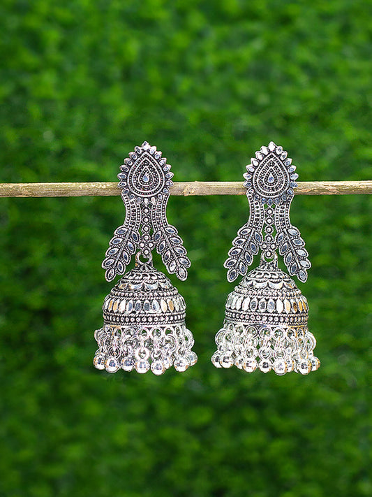 Silver Oxidised Leaf Jhumka Earrings