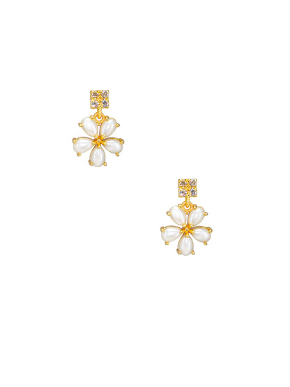 Gold Plated American Diamond & Faux Pearls Floral Jewellery Set