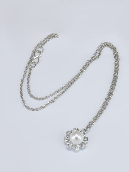 Silver Plated Pearl Floral Pendant & Studs Set