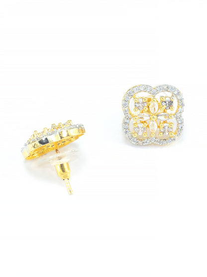 Gold Plated Floral American Diamond Stud Earrings